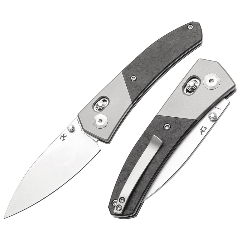 KANSEPT Dako Cross Bar Lock Stonewashed Titanium with Shred Carbon Fiber Handle (3.19" CPM S35VN Blade) with Eddy M Design-K1101V1