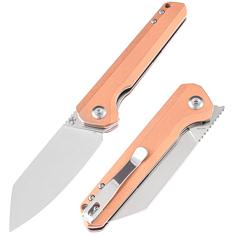 KANSEPT Bulldozer Front Flipper Red Copper Handle ( 3.56" CPM-S35VN )with Kim Ning Design-K1028B1