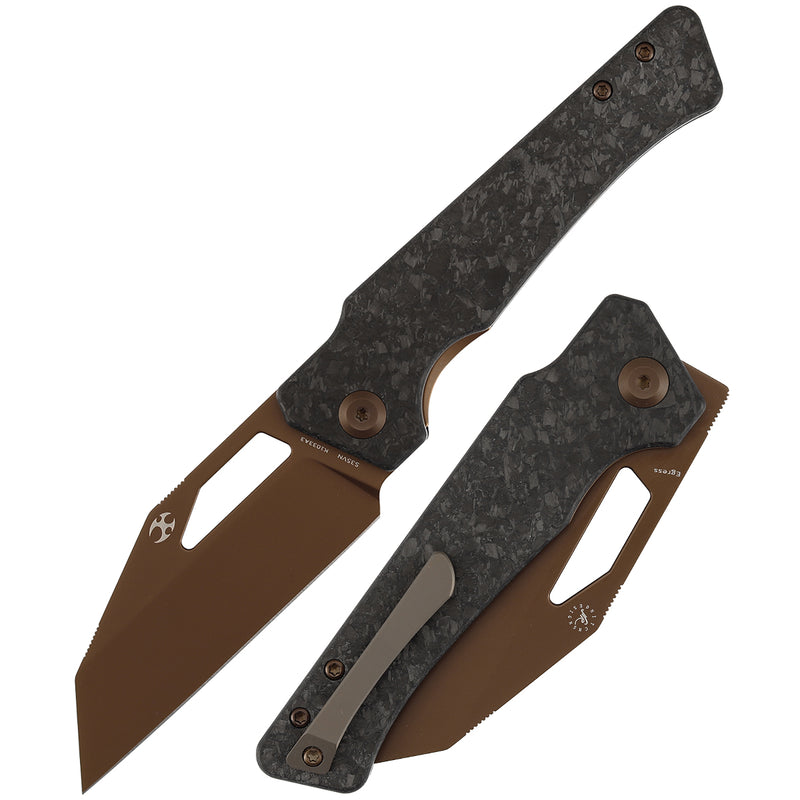 KANSEPT Egress Front Flipper Shred Carbon Fiber Handle (3.47" Rose Gold Coated CPM S35VN Blade) Nitch Designs-K1033A3