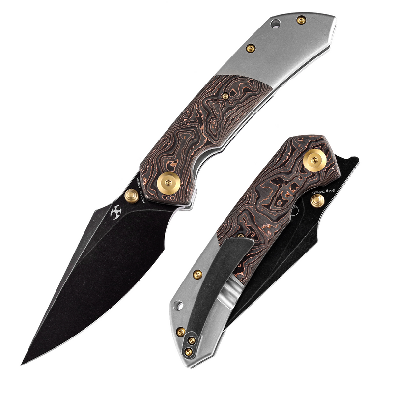 KANSEPT Fenrir Front Flipper/Thumb Stud Knife  Copper Carbon Fiber + Titanium Handle (3.48'' CPM-S35VN Blade) Greg Schob Design-K1034A9