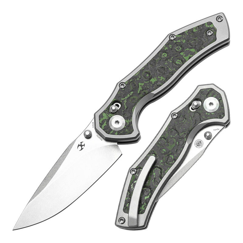 KANSEPT Apollo Cross Bar Lock Stonewashed Titanium and Jungle Wear Fatcarbon Handle (3.11“ CPM S35VN Blade) with War Blades Design-K2107V1