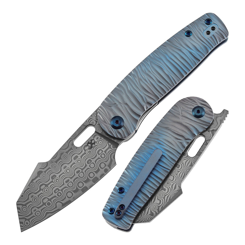 KANSEPT Orlok Thumb Hole Blue Anodized Titanium with Micro Rock Texture(3.03" Damascus) Terry Cour II Design- K2111A5