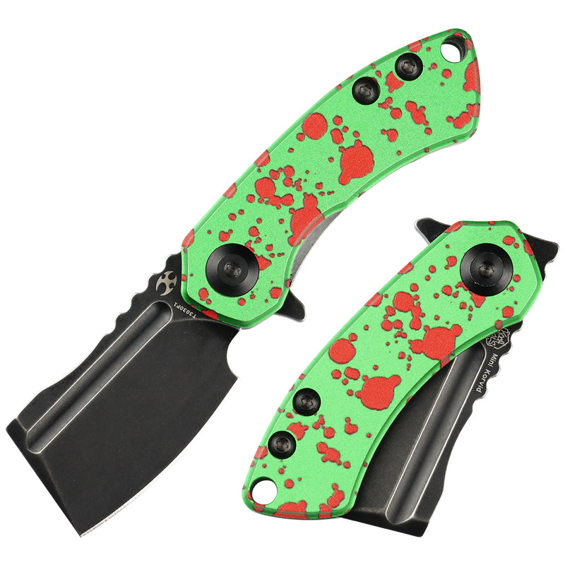 KANSEPT Mini Korvid Flipper Knife Zombie Green Anodized Aluminum Handle (1.45'' 154CM Blade) Koch Tools Design-T3030P1