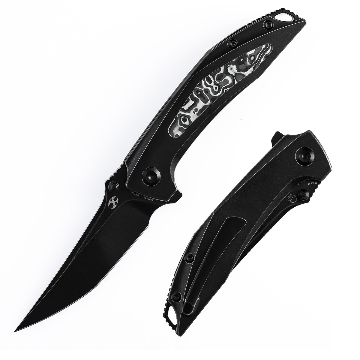 KANSEPT Baku Flipper/Thumb Hole Knife Titanium + Black White
