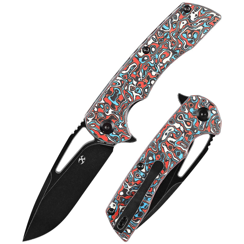 KANSEPT Kryo Thumb Hole/Flipper Knife Red Blue White Nebula Carbon Fiber Handle (3.58"CPM S35VN Blade) Kim Ning Design-K1001M3
