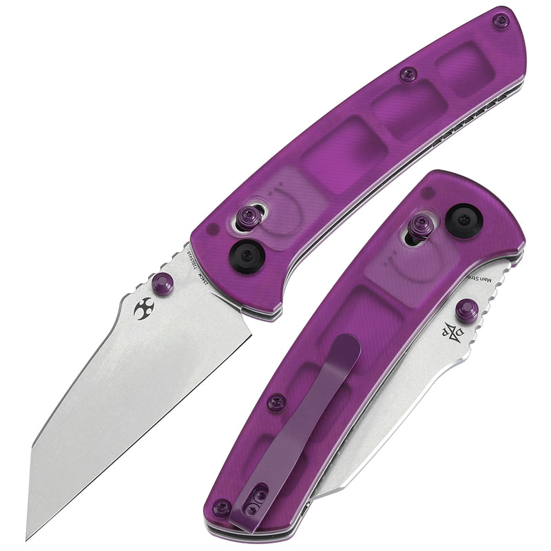 KANSEPT Main Street Thumb Studs/Crossbar Lock Knife Purple Acrylic Handle(3.36''154CM Blade) Dirk Pinkerton Design-T1015V10