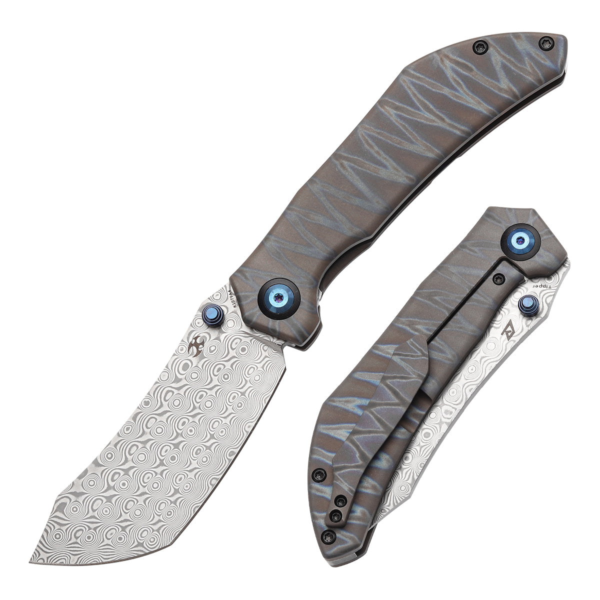 KANSEPT Tipper Thumb Stub Knife Titanium with Tiger Stripe Finish Hand ...