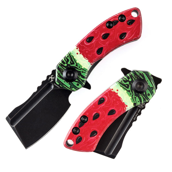 KANSEPT Mini Korvid  Flipper Knife Jade G10 with Watermelon Print Handle (1.45'' 154CM Blade) Koch Tools -T3030C1