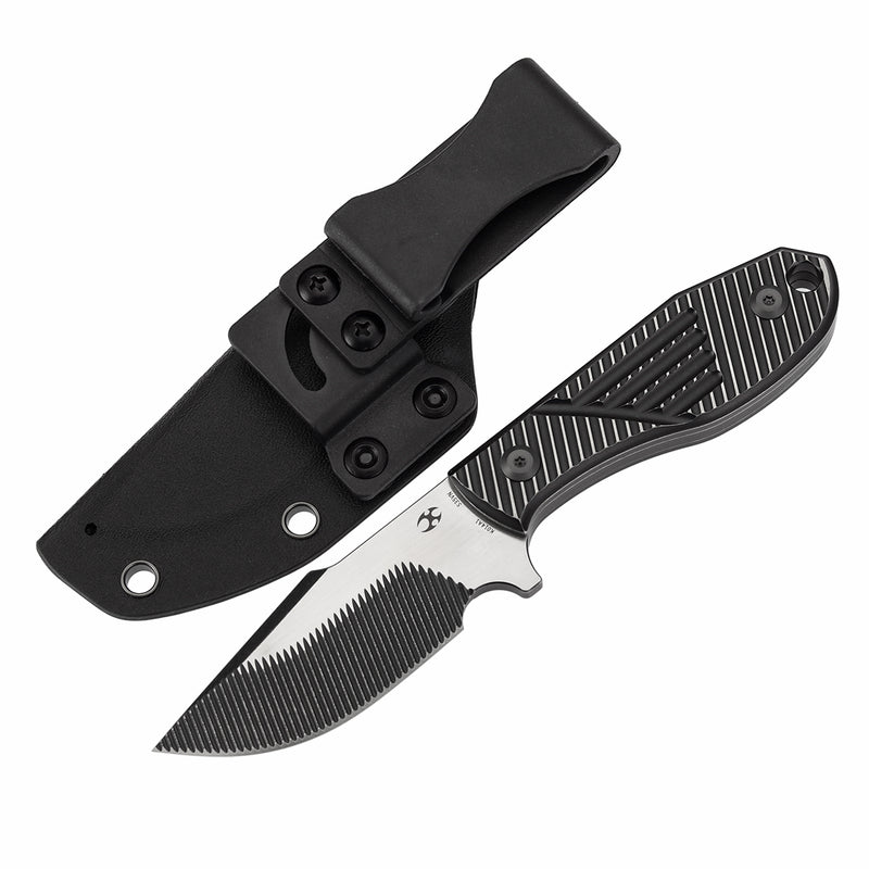 KANSEPT Fixed Blade Tiny Dancer Blackwash nd Machine Satin Titanium with CNC milling Handle (3.17" CPM S35VN with CNC Milling Blade) with JB Stout Design Design-K014A1