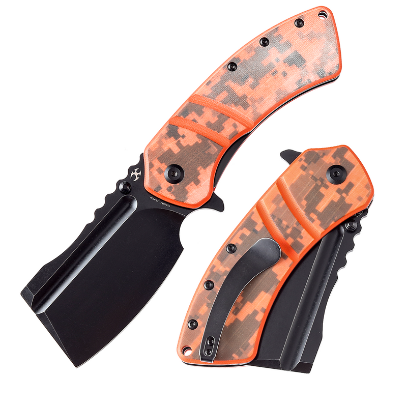 XL Korvid T1030B3 Black Stonewashed 154CM Blade Orange and Camouflage G10 Handle Designed by Koch Tools