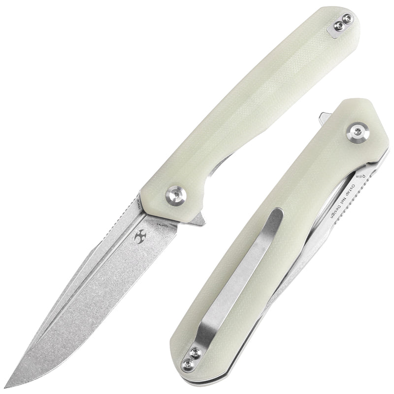 KANSEPT Qilin Flipper Jade G10 Handle (3.43''Stonewashed 154CM Blade Ostap Hel Design -T1047A5