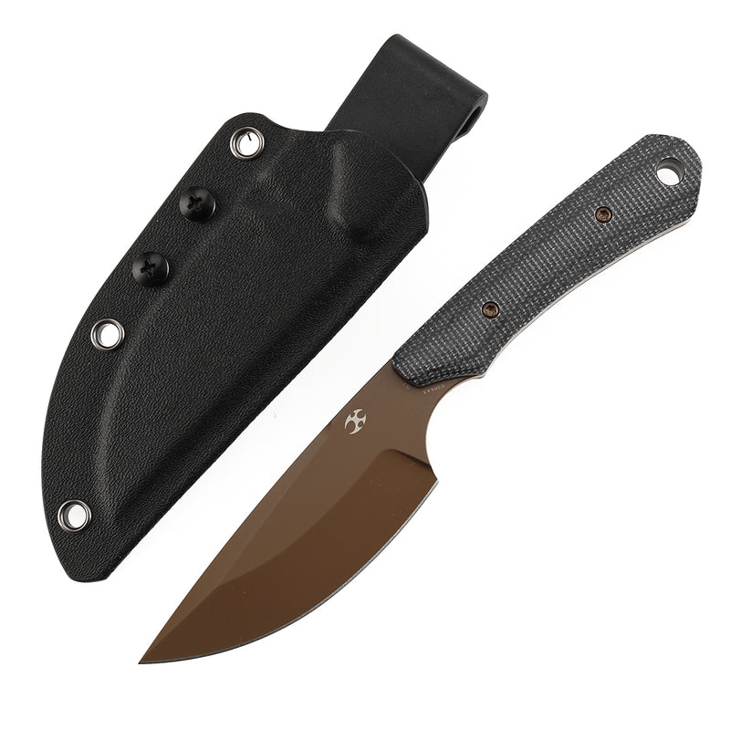 KANSEPT Flank Fixed Blade Black Micarta Handle (3.69'' Rose Gold Coated  D2 Blade) TuffKnives Designed- G006A3