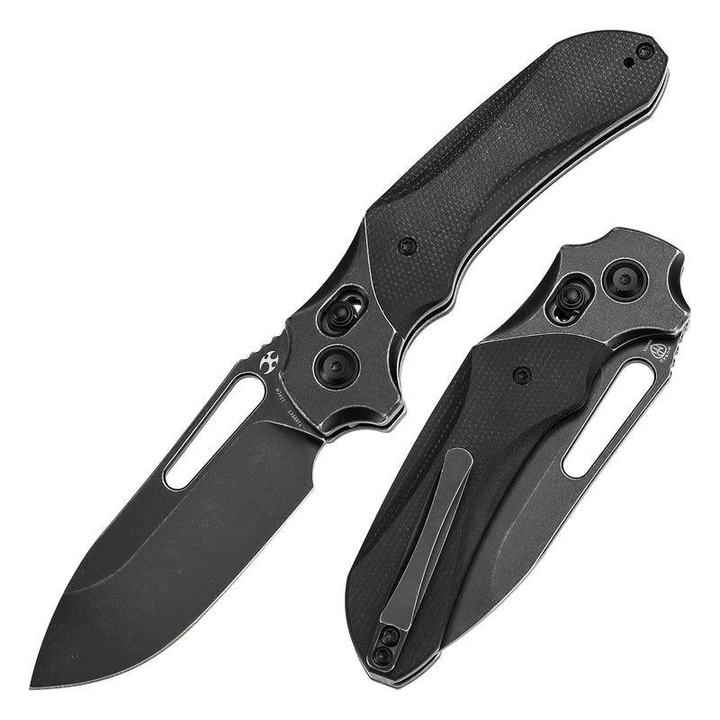 KANSEPT Quasar Cross Bar Lock Black Micarta Handle (3.38" 154CM Blade) with Munko Knives Design-T1099V2
