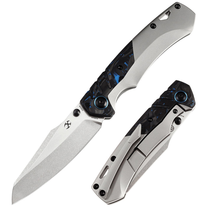 KANSEPT Weim Thumb Studs Knife Blue Carbon Fiber+Plian Titanium Handle (3.28''CPM S35VN Blade)Jonathan Styles Design-K1051A4