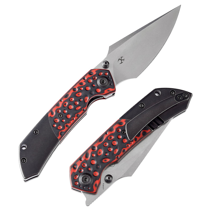 KANSEPT Fenrir --Left Handed Flipper Knife Black and Red G10+ Titanium  Handle (3.48'' CPM-S35VN Blade) Greg Schob Design -K1034L2
