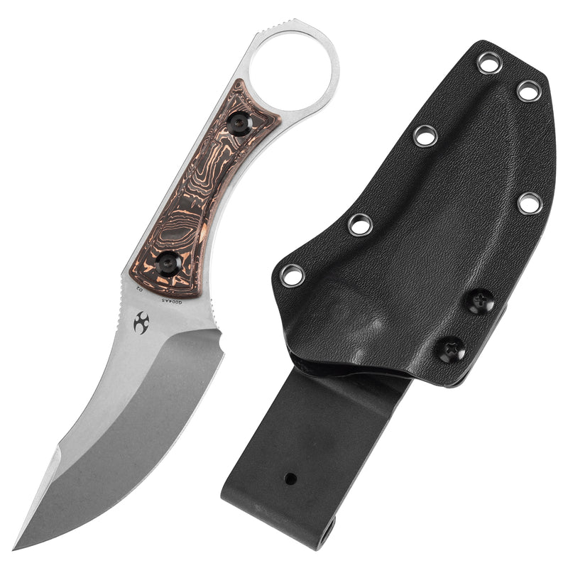 KANSEPT Niko Fixed Knife Copper Carbon Fiber Handle (3.54''D2 Blade ) with Sheath Marco Knives Design -G004A5