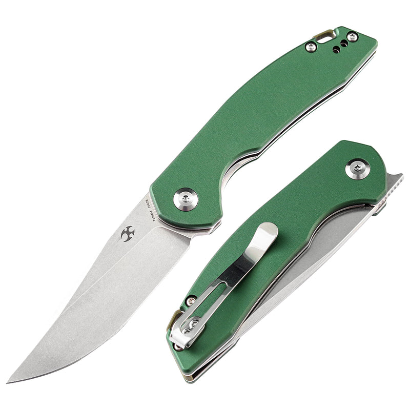 KANSEPT Mini Accipiter Front Flipper Knife Green Aluminum Handle (2.9" 154CM Blade) Kim Ning Design-T2007A4