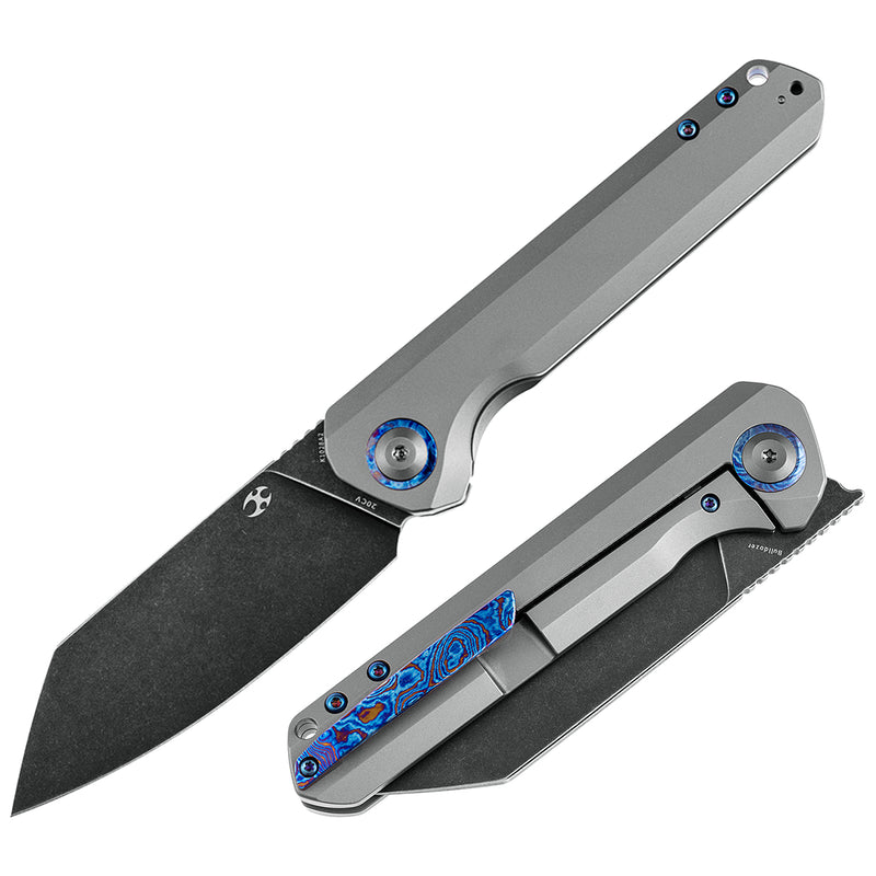 KANSEPT Bulldozer Front Flipper Gray Anodized Titanium Handle with Timascus Clip (3.56" CPM-20CV Blade)Kim Ning Design-K1028A2