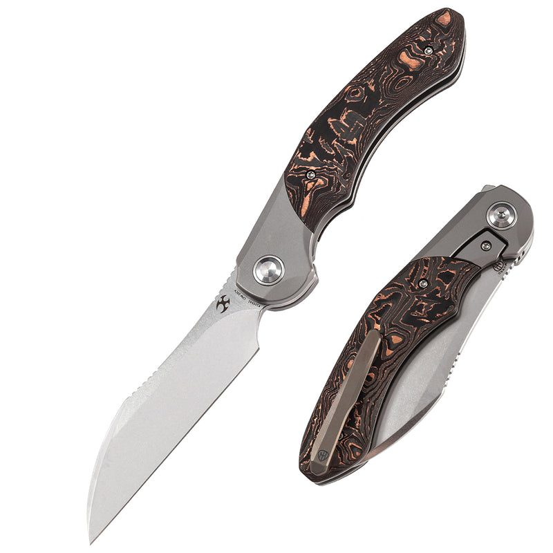 KANSEPT Cosmos Flipper Knives Titanium + Copper Carbon Fiber ( 3.58''CPM 20CV Blade)Munko Knives Design-K1059A1