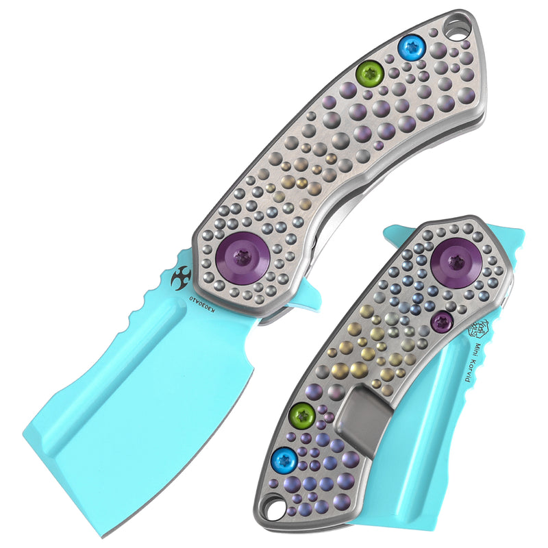 KANSEPT Mini Korvid Flipper knife Gradient Titanium Handle With Dimples Handle (1.45'' Light Blue Coating CPM S35VN Blade ) Koch Tools Design-K3030A10