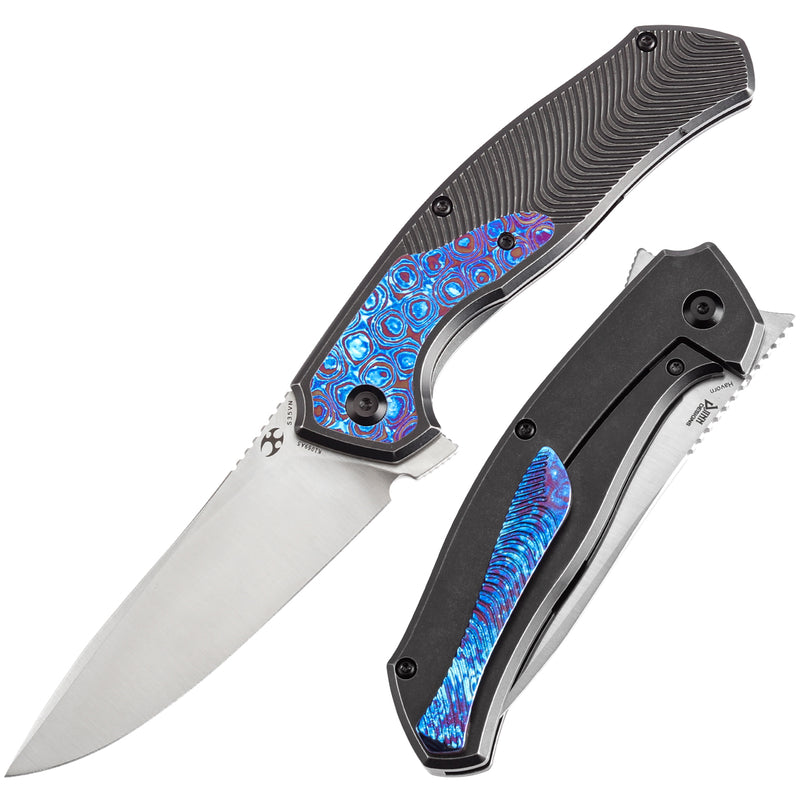 KANSEPT HAVØRN Flipper Blackwash Titanium with Timascus Inlay Handle with Timascus Clip (3.48''CPM S35VN Blade )Djinn Design -K1069A5