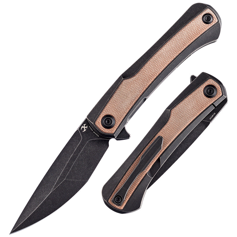 Kratos K1024A8 Titanium + Brwon Micarta Handle with Black TiCn Coated S35VN Blade for camping hunting folding knives by Ostap Hel Design