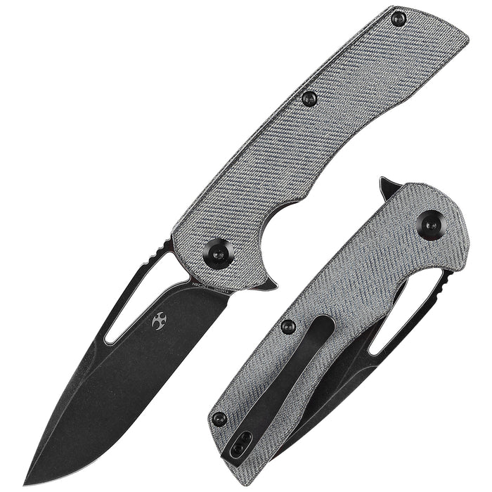 KANSEPT Kryo Thumb Hole/Flipper Knife Denim Micarta Handle (3.58"12C28N Blade) Kim Ning Design-T1001M1