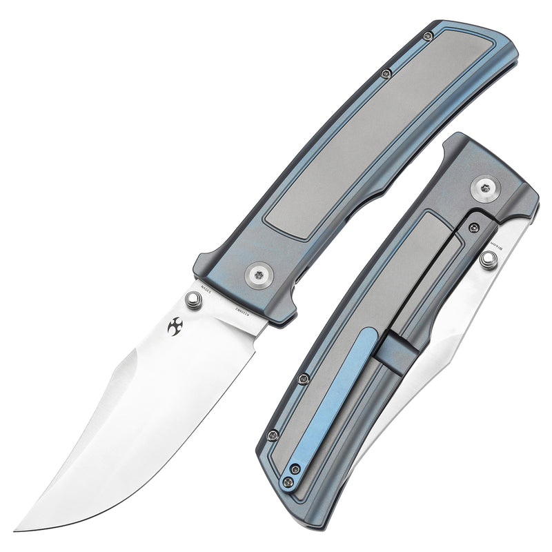 KANSEPT Bison Thumb Stub Blue Anodized Titanium Handle (4.25" CPM S35VN Blade) with Ray Laconico Knives Design-K1108B2