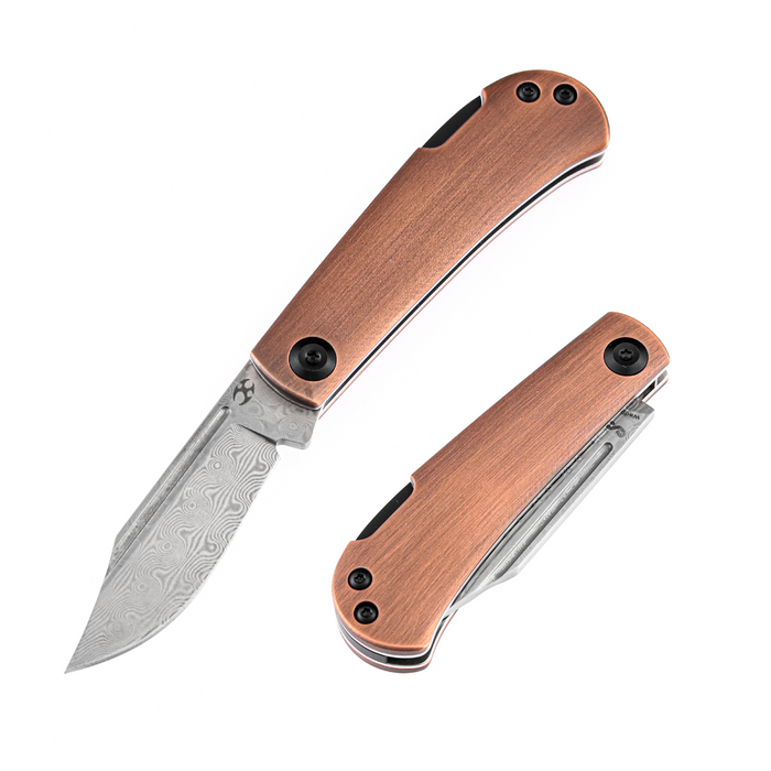 KANSEPT Wedge Back Lock Knife Red Copper Handle (2.9'' Damascus Blade) Nick Swan Design-K2026BC1