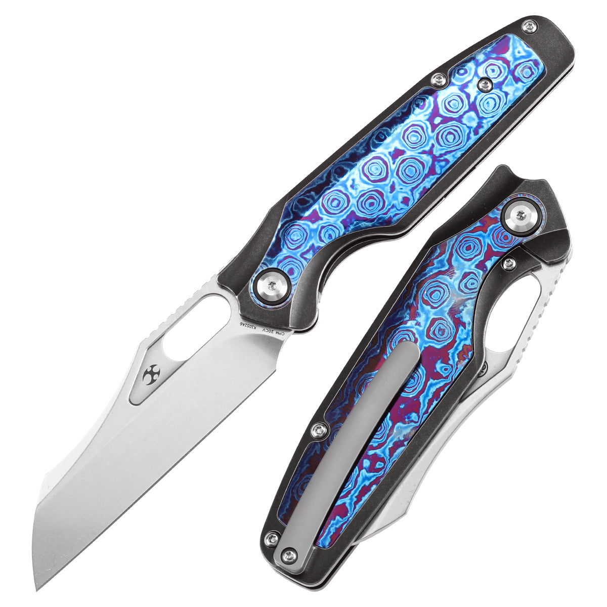 KANSEPT Tuckamore Thumb Hole Knife Blackwash Titanium and Timascus