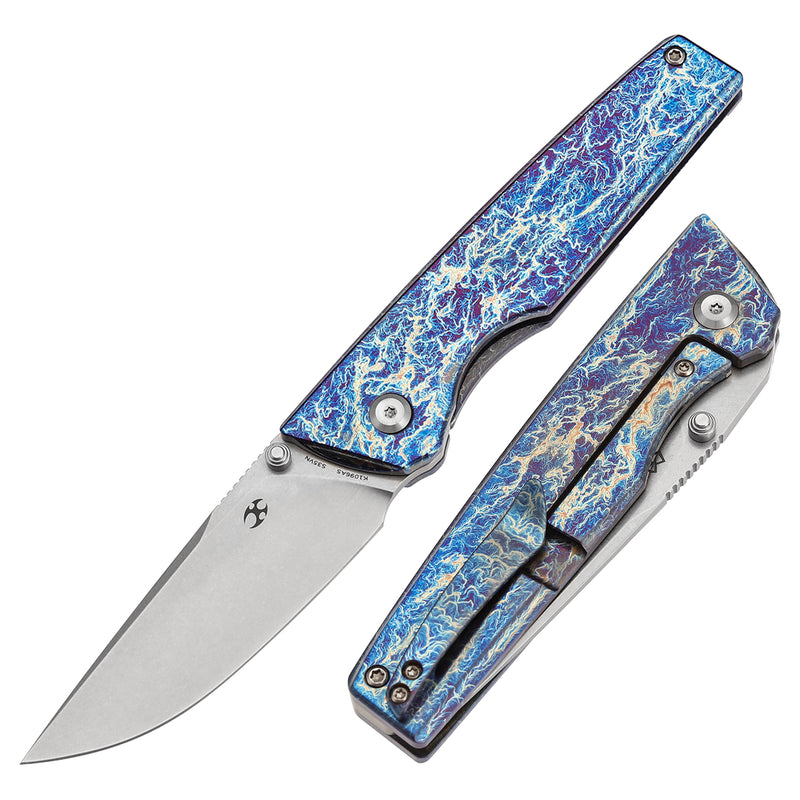 KANSEPT Chimera Thumb Stub Titanium with Lightning Strike Finish Handle (3.15" CPM S35VN Blade) with Matsey Design-K1096A5