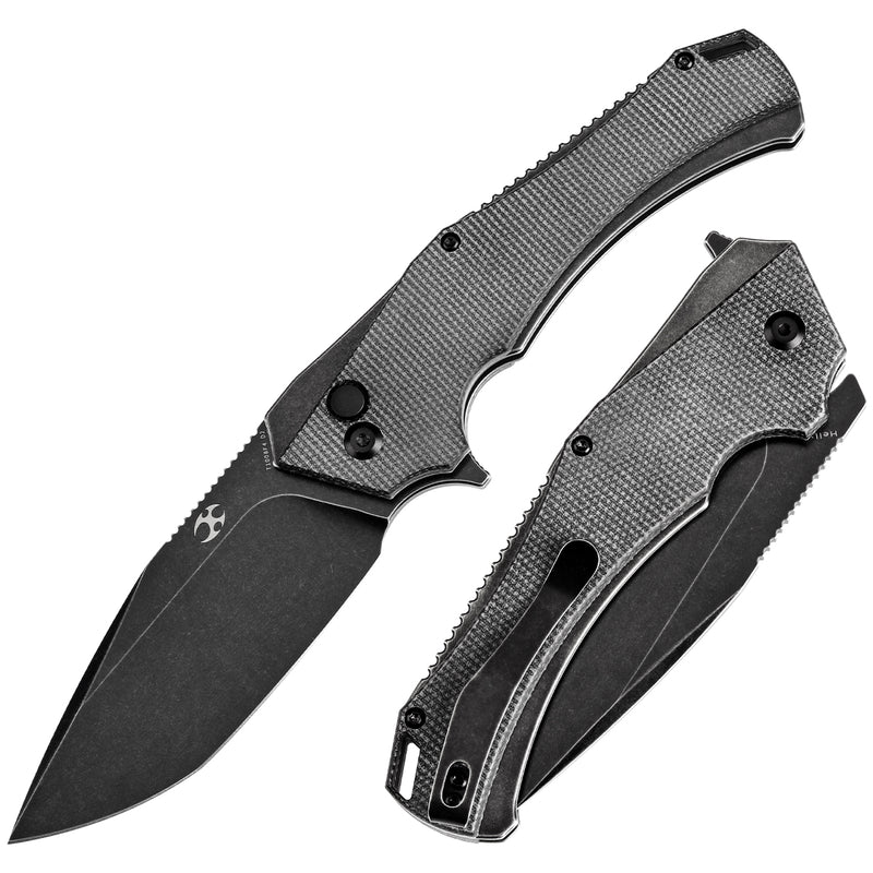 KANSEPT Hellx Button Lock Black Micarta Handle (3.6''D2 Blade ) Mikkel Willumsen Design - T1008F4