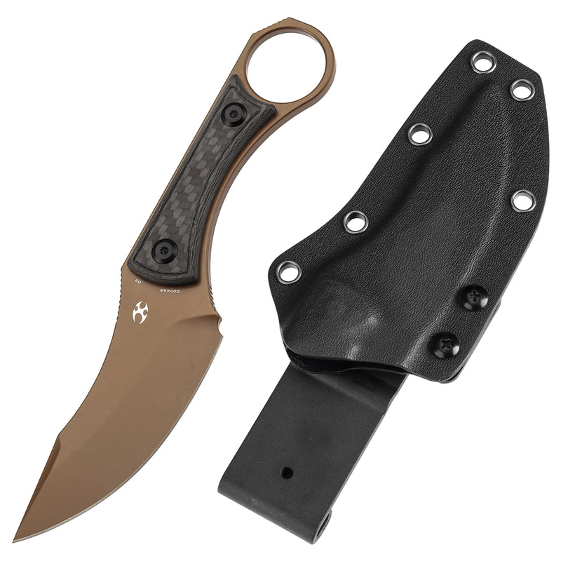 KANSEPT Niko Fixed Knife Twill Carbon Fiber Handle (3.54''Rose Gold Coated D2 Blade ) with Sheath Marco Knives Design -G004A9