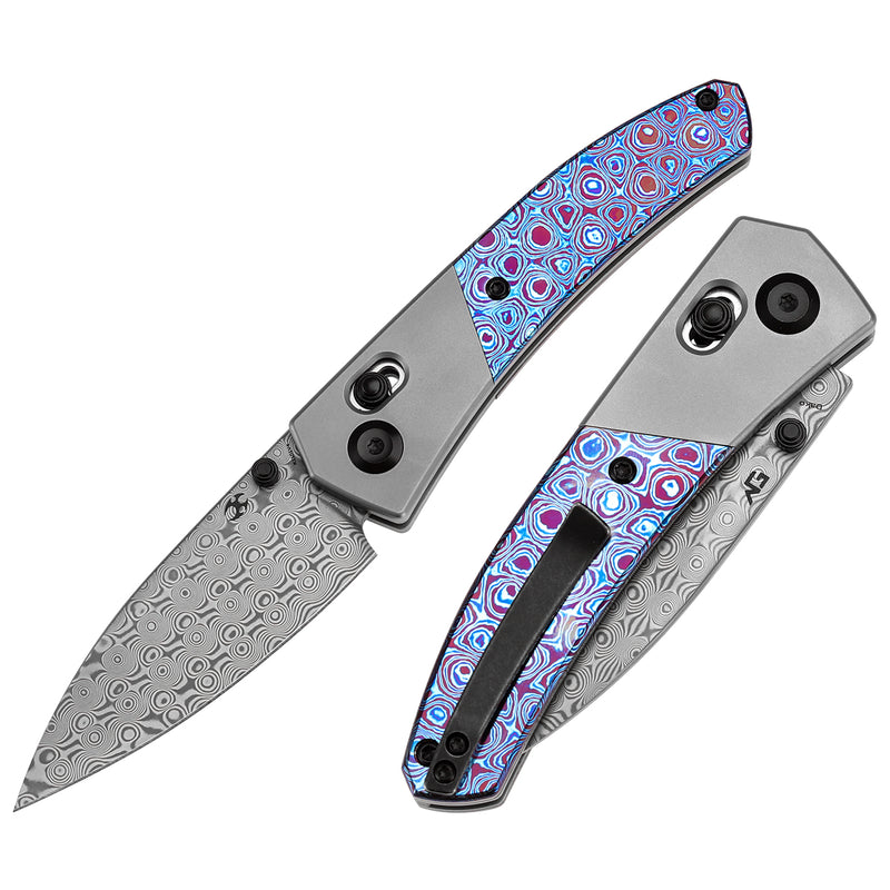 KANSEPT Dako Cross Bar Lock Titanium with Timascus Handle (3.19" Damascus Blade) with Eddy M Design-K1101V4