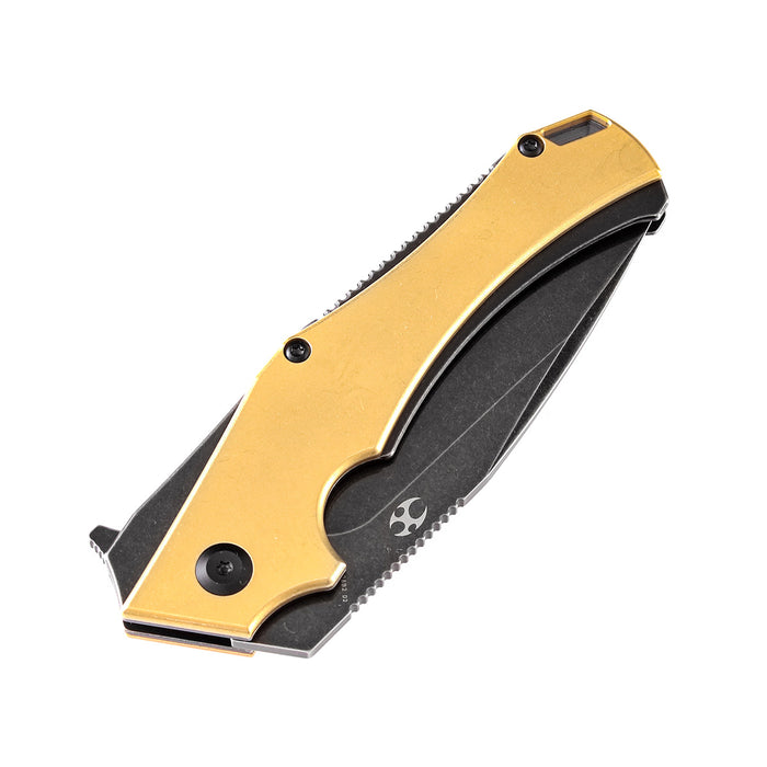 KANSEPT Hellx Thumb Hole Knife Brass Anodized Stainless Steel Handle (3.60"D2 Blade) Mikkel Willumsen Design-T1008B2