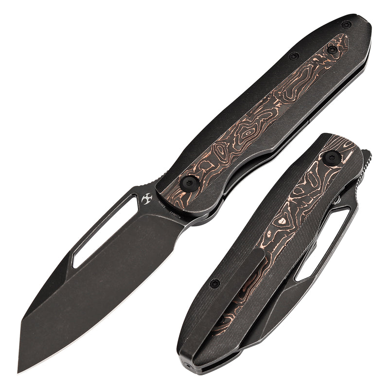 KANSEPT Thunderhead Thumb Hole Blackwash Titanium with Copper Carbon Fiber Inlay Handle (3.58" CPM S35VN Blade) with K.C. Spiron Design-K1106A1