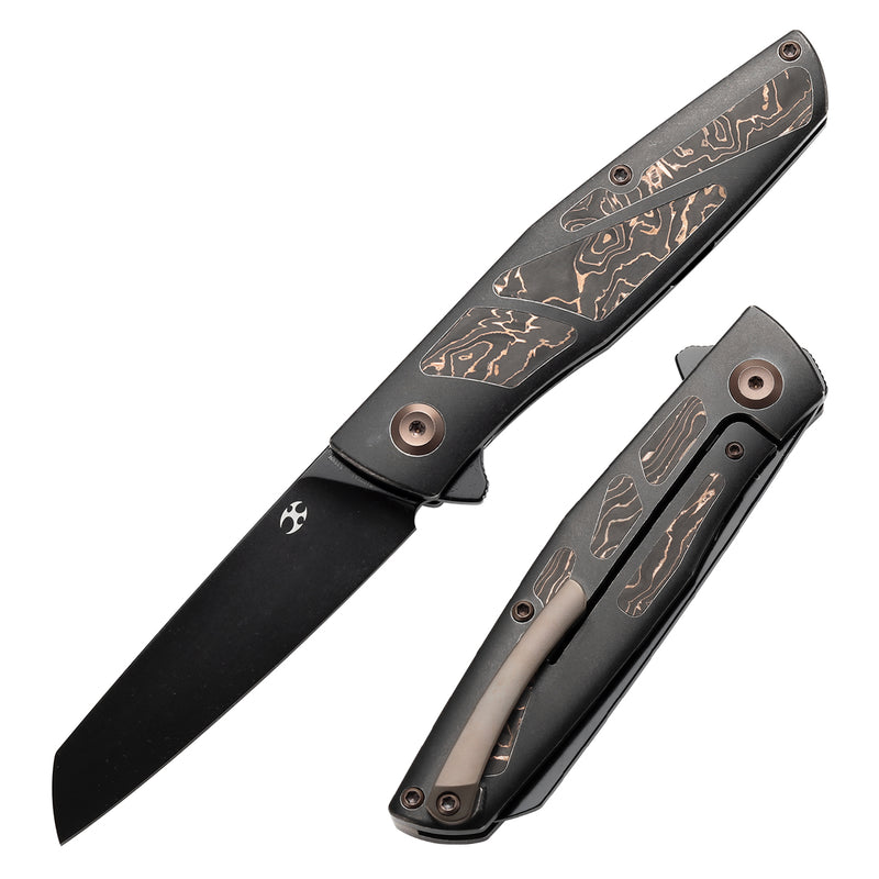 KANSEPT Cru Flipper Knife Blackwash Titanium & Copper Carbon Fiber Handle(3.46''CPM S35VN Blade) Villella Knives Design-K1092A1