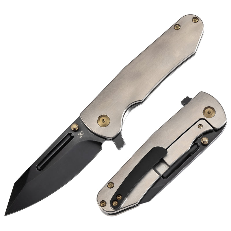 KANSEPT Superhawk Flipper Knife Titanium with Orange Peel Finish Handle(3.89''CPM S35VN Blade) Warhawk Knives Design-K1084A2