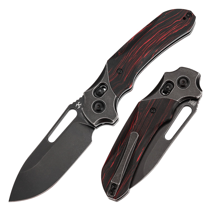 KANSEPT Quasar Cross Bar Lock Red and Black G-mascus Handle (3.38"  154CM Blade) with Munko Knives Design-T1099V4