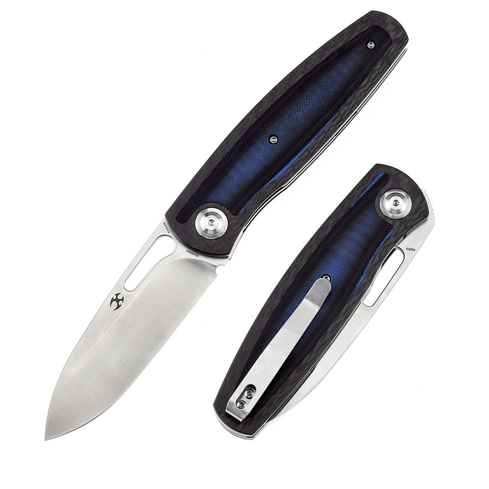 Mato K1050A4 Satin CPM-S35VN Blade Twill Carbon Fiber +Blue Black G10 Handle with Villella Knives Design