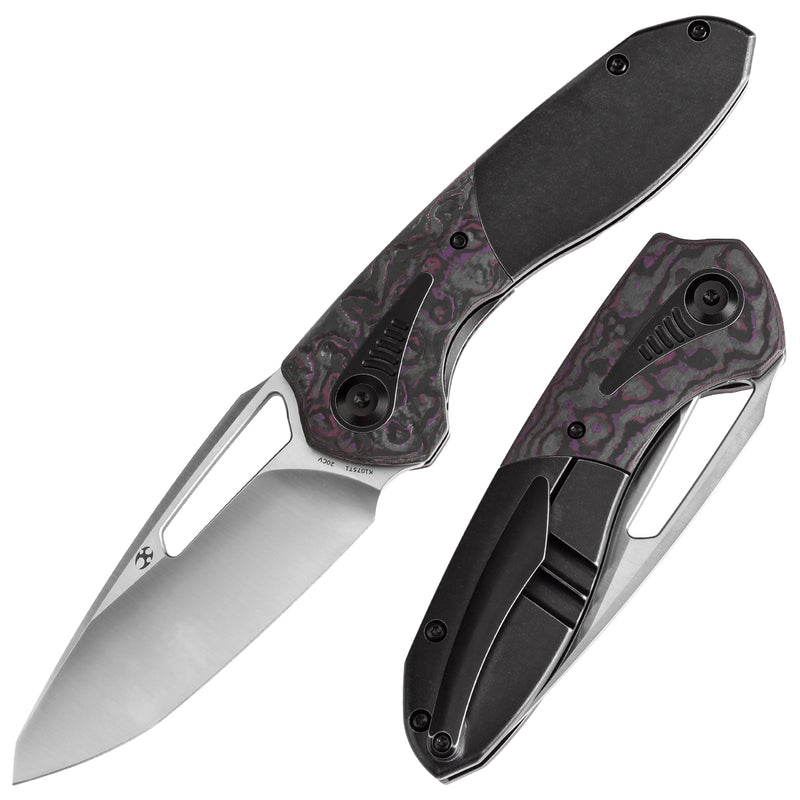 KANSEPT Thoth Thumb Hole Knife Blackwash Titanium and Purple Haze Carbon Fiber Handle (3.43''CPM 20CV Blade ) Sparrow Knife Co Design -K1075T1