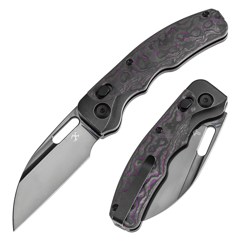 KANSEPT Vivid Cross Bar Lock Blackwashed Titanium with Purple Haze Fatcarbon Handle (3.04'' Mirror DLC CPM S35VN Blade) Jacob Lundquist Designed-K1094V4