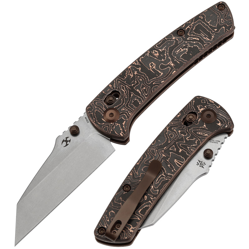 KANSEPT Main Street Crossbar Lock Knife Copper Carbon Fiber Handle(3.36" CPM S35VN Blade)Pinkerton Knives Design-K1015V3