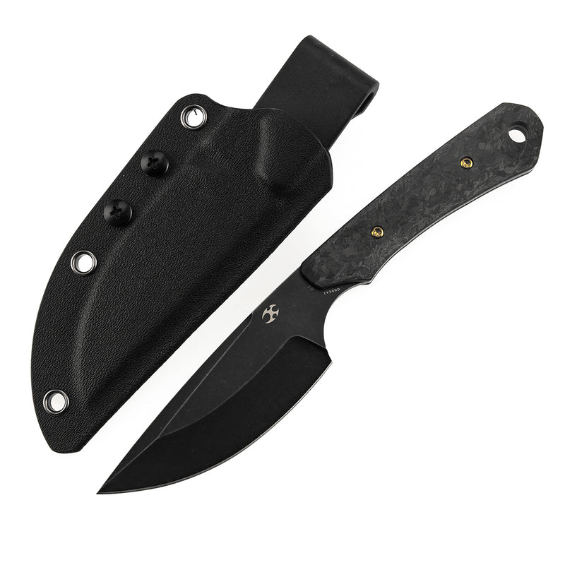 KANSEPT Flank Fixed Blade Shred Carbon Fiber Handle (3.69'' Black Stonewashed D2 Blade) TuffKnives Designed- G006A1