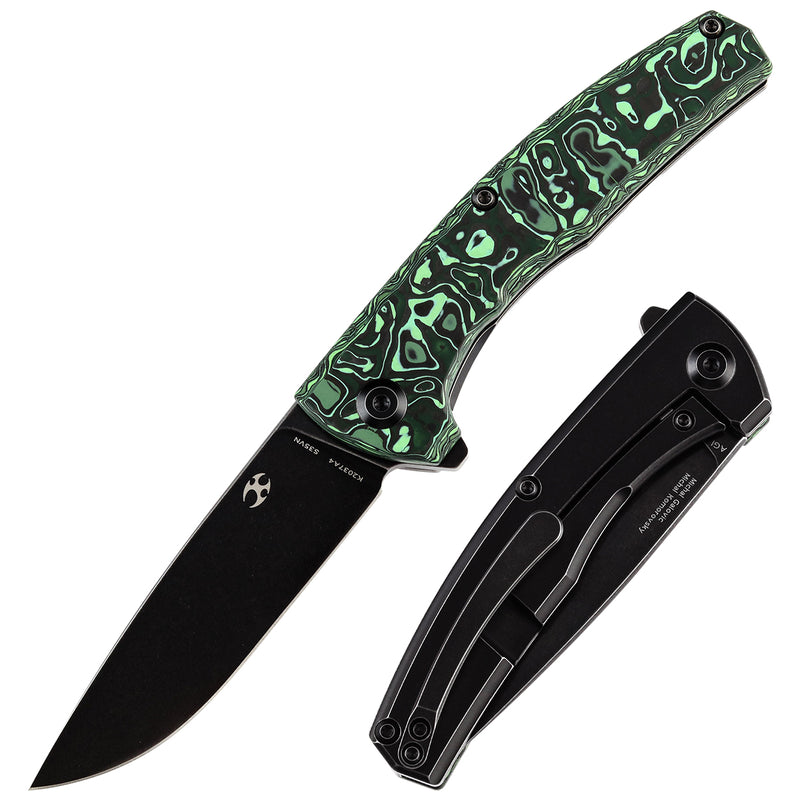 KANSEPT AGI Flipper Knife  Green Carbon Fiber + Titanium Handle (2.94''CPM S35VN Blade) Michal Galovic & Michal Komorovsky Design-K2037A4