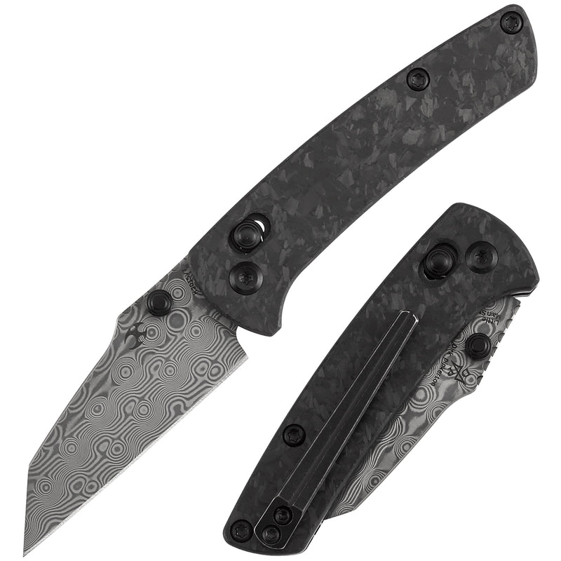 KANSEPT Little Main Street Cross Bar Lock Shred Carbon Fiber Handle (2.26'' Damascus Blade) Dirk Pinkerton Design-K2015V7