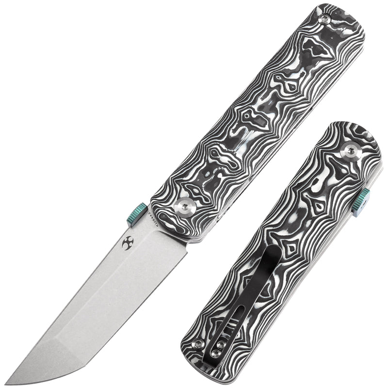 KANSEPT BTF Thumb Disc Knife Black White Nebula Carbon Fiber Handle (3.24'' CPM-S35VN Blade)Rolf  Helbig-K1064A3
