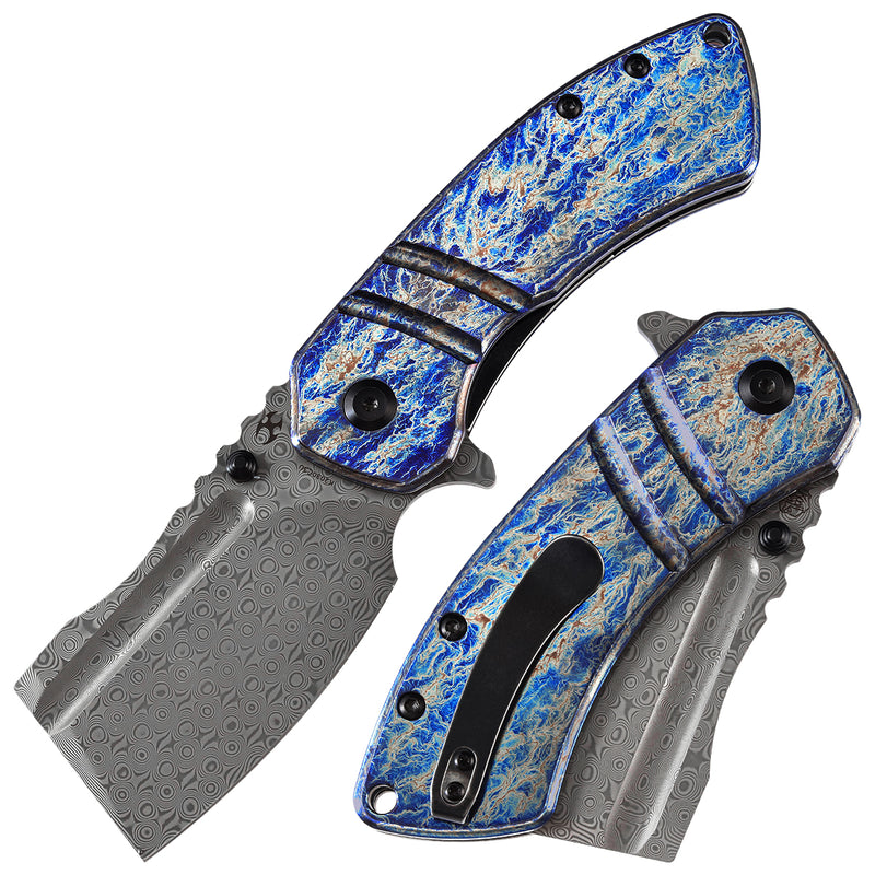 KANSEPT M+ Korvid Thumb Studs/Flipper Knife Lightning Strike Anodized Titanium Handle (3.07'‘ Damascus Blade ) Koch Tools Design-K2030C3U