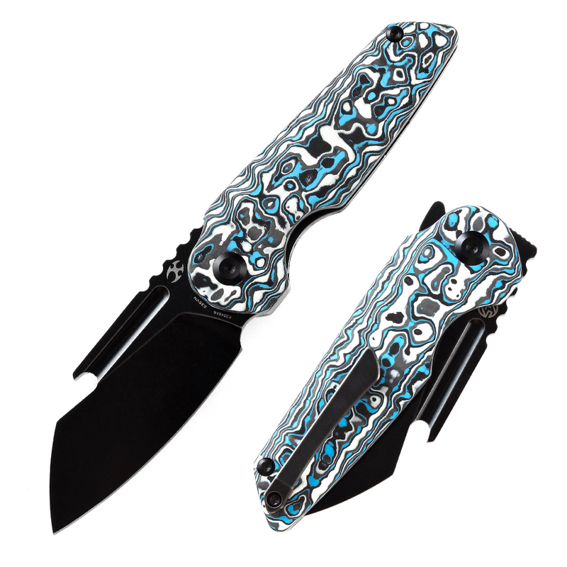 KANSEPT Rafe Flipper Knife Blue & White Carbon Fiber Handle (2.6''  CPM-S35VN Blade)4T5 Design -K2048A6
