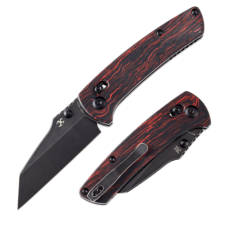 KANSEPT Main Street Thumb Studs/Crossbar Lock KnifeBlack and Red G-Mascus  Handle (3.36''154CM Blade) Dirk Pinkerton Design-T1015V5